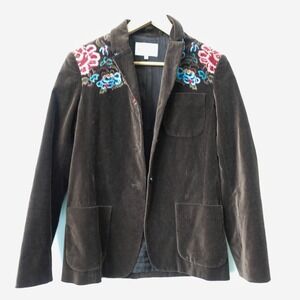 Armand Ventilo Blazer Womens 38 M Black Velvet Floral Embroidered‎ Boho French